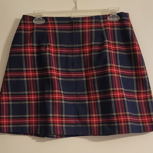 Blue and Red Pleated Plaid Pencil Skirt - Picture 2 of 2